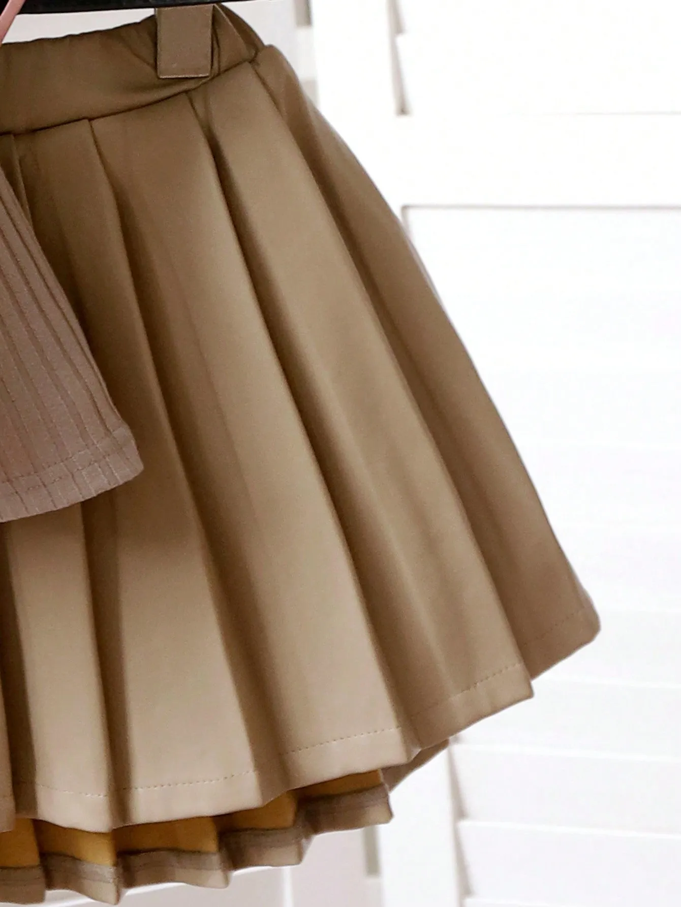 Young Girl 3pcs Fashionable Wool Vest Coat, Long Sleeve Knit Top And Half-Body Leather Skirt Set, Spring & Autumn FD
