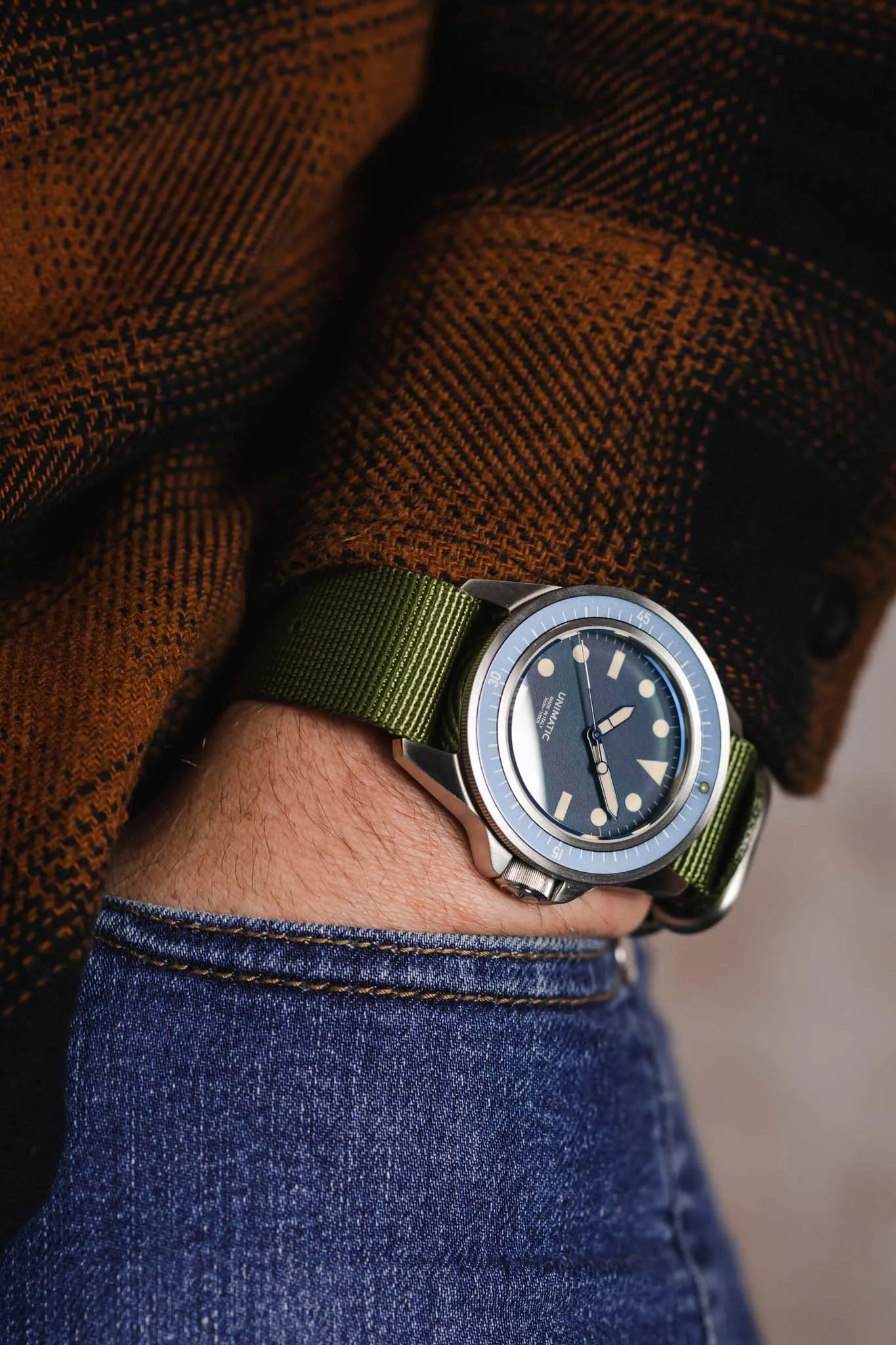 ZULU Nylon Watch Strap with 3 Steel Rings in ARMY GREEN